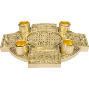 Gilded Goldtone Glitter Byzantine Cross 9 Inch Resin Dolomite Advent Candle Holder