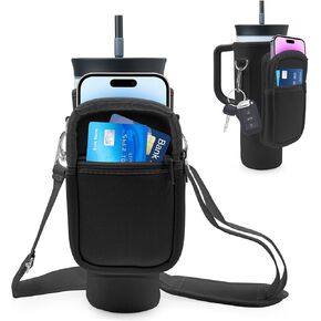 for Owala Stainless Steel Triple Layer Insulated Travel Tumbler Water Bottle Cup Holder Cover Carrier Sling Bag with Strap, Pouch Pocket for Phone/Accessories, add Handle for Owala 40 oz
