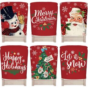 6Pcs Christmas Chair Back Cover Vintage Watercolor Santa Snowman Reindeer Seat Covers Dinning Chair Slipcover Protector for Xmas Party Home Kitchen Decor