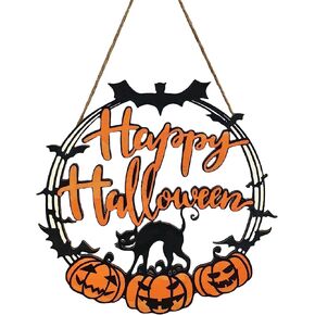 Halloween Pumpkin Wooden Hanging Sign,Happy Halloween Front Door Decorations,Halloween Black Cat Pumpkin Decor for Outdoor,Indoor
