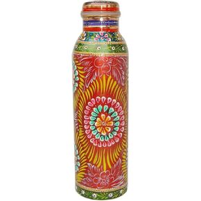 Rastogi Handicrafts Pure copper Hand painted bottle Red capacity 33oz / 950 ml for drinking water storage/yoga bottle