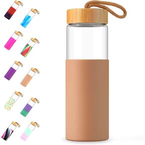Tronco 24oz Borosilicate Glass Water Bottle with Bamboo Lid, Non-Slip Silicone Sleeve, Leak-Proof and Reusable Glass Bottle Perfect for Travel, Gym, and Everyday Use, BPA-Free, Dishwasher Safe