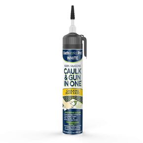Bathworks Pro Caulk and Gun in One, Adjustable Easy-Flow Trigger, 100% White Silicone (1)