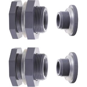 2 Pack 3/4 Inch Female PVC Bulkhead Fitting with Plug and Thick Silicon Seal Gasket,Rain Barrel Connector Kit