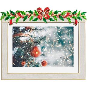 Christmas 5x7 Picture Frame Christmas Metal Display Photo Frames with Rhinestone High Definition Glass Front Gift Ideas Tabletop Home Decorative (2024 Snowman, Red) in Saudi Arabia