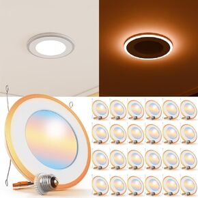 Sunco 24 Pack 6 Inch LED Recessed Light, Can Lights for Ceiling, Flat with Nightlight, 1200 Lumens, Selectable CCT 2700K/3000K/4000K/5000K/6000K, Dimmable, 13W UL
