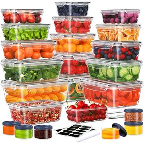 60-Piece Large Food Storage Containers Set - Leakproof, BPA-Free Plastic with Lids Airtight for Kitchen Storage and Organization Reusable with Labels Pen- Microwave Dishwasher Freezer Safe