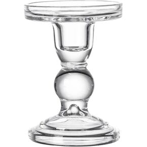 Clear Glass Candlestick Holders H Candle Holders Decorative Candle Stand Table Centerpiece for Weddings Party Favor Decoration and Dinning(3.3 inch in Height)