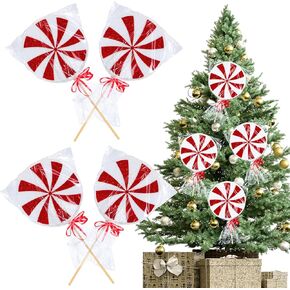 4 Pcs Large Candy Lollipops Christmas Ornament 13.8 Inch Red and White Christmas Lollipops Sticks Giant Candy Lollipop Sign Decoration for Xmas Christmas Tree Decor (Candy)