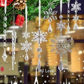 CCINEE 32pcs Christmas Crystal Hanging Ornaments, Acrylic Snowflakes Decorations Christmas Tree Decor for Winter Wonderland Wedding Parties Pendants