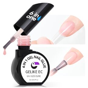Salon Gel Nail Polish Glue Kit: Gelike EC 6 in 1 Nail Glue and Top Coat Gel, Summer Jelly Color Polish of 5 for Wedding and Daily Events Nailart Design…