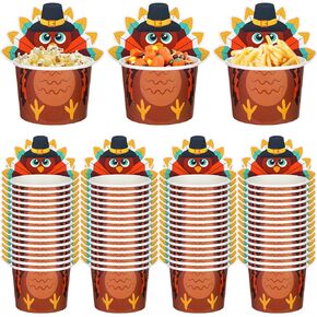 50 Pcs Thanksgiving Treat Snack Cups 8 oz Turkey Paper Cups Autumn Paper Bowls Disposable Fall Bowls for Thanksgiving Party Decorations Ice Cream Dessert Soup Food Supplies