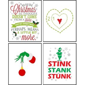 Silly Goose Gifts Stink Stank Stunk Wall Art Prints - Christmas Bathroom Art - Funny Wall Art - Festive and Colorful Designs with Darling Graphics - 8 x 10 in, No Frames Included - Set of Four
