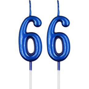 66th Birthday Candles, Silver Number 66 6 Candle for Cake, Happy Birthday Cake Topper Decoration for Birthday Anniversary Celebration Party Supplies