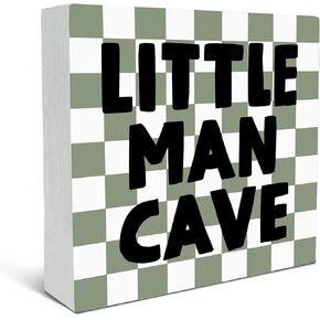 SRADMO Brown Little Man Cave Wood Box Sign Desk Decor, Boho Beige Preppy Wooden Block Box Sign Decoration for Teen Boys Bedroom College Dorm Boys Room Wall Shelf Table Decor Decorative Accessories