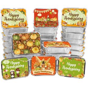 WorldBazaar Watercolor Thanksgiving Aluminum Food Container with Lids 36PCS Disposable Leftover To Go Containers Turkey Foil Pans Thanksgiving Party Supplies