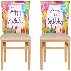 Happy Birthday Chair Back Cover Set of 2, Decorative Chair Slipcover Removable Washable Seat Back Protector with Tie Rope for Dining Room, Classroom, Holiday Party Home Decor