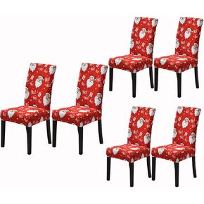 XMNTG Set of 6 Newest Christmas Chair Slipcovers for Dining Room Kitchen Red Santa Claus Printed Chair Cover Christmas Decorations Removable Chair Covers Non Slip Washable Furniture Protector