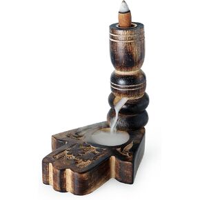 Wooden Backflow Incense Cone Dhoop Stick Burner | Wood Reverse Flow Waterfall Fountain Smoke Stand Ash Catcher Air Diffuser Home Living Room Decor Aromatherapy Yoga Meditation