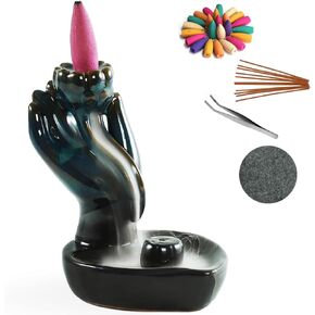 Artworld Pineapple Turquoise Ceramic Backflow Incense Holder, Incwnse Burner with 120 Cones, Waterfall Backflow Incense Holder, Aromatherapy Ornament Zen Decor Home Decor Room Decor