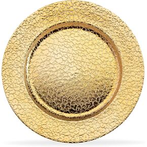 13 Inch Round Elegant Serve ware Charger Plates with Matching Napkin Rings, Wedding, Dinner party, Event - Choose from our Variety of Styles and Quantities (12, Hammered Gold)