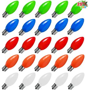Joiedomi 25 Pack C7 Bulb, Replacement Light Bulbs for Christmas Outdoor, Indoor, Lawn, Tree, Panel Decor, E12 Candelabra Base, Longer Life 120 Volt, 6W