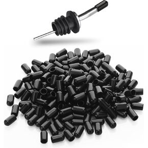 200 PCS Pourers Dust Covers Black Pourer Cap Rubber Caps Olive Oil Liquor Bottle Pour Spout Cover Pour Dispenser Spout Dust Covers(Not Include the Spout)