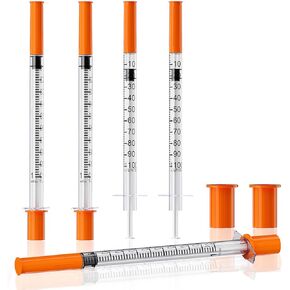 31G 1/4 بوصة (6 مم) U-100 1 مل/سم مكعب محاقن وإبرة مغلفة بشكل فردي، عبوة من 100