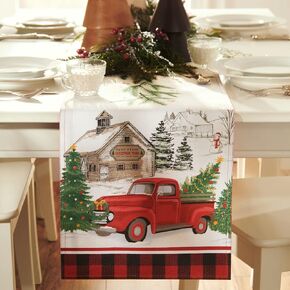 Elrene Home Fashions Vintage Christmas Tree Farm Table Runner, 13"x70", Multicolor