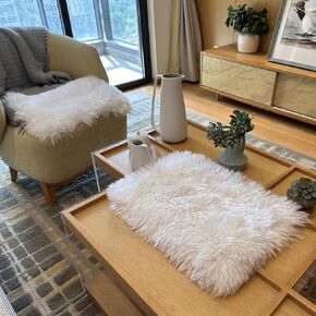 Faux Fur Placemats White Fur Table Runner Small Luxury Shaggy Sheepskin Table Linen Wedding Decor Designer Accessories Set of 2 (White, 18 x 12 inches)