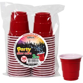 Disposable Shot Glasses [Pack of 36] - 2oz Red Plastic Shot Cups- Jello Shot Cups/Party Shot Glasses For Birthdays, Graduations, Bachelorette, BBQs & More- Mini Tasting Cups/Sample Cups
