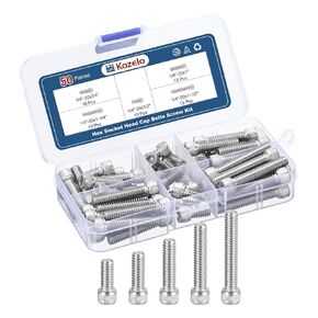 50pcs 1/4"-20 Socket Head Cap Screws Bolts Nuts Assortment Kit - [1/2" to 1-1/2"] 304 Stainless Steel Allen Socket Drive for 3D Printer