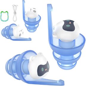 Kids Ear Plugs for Ear Pressure Relief, 2 Pairs Noise Reduction Soft Reusable Ear Plugs for Children, Airplane Travel Essentials for Sleep, Study, Focus, Noise Sensitivity (Blue)