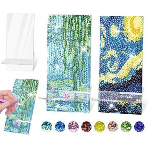 Van Gogh Diamond Painting kits Phone Holder & On The Back is A Diamond Art Mirror, 5D Crystal Rhinestone Diamond Art Craft Kit Gift for Adult (2 Pack Sunflowers/Iris)