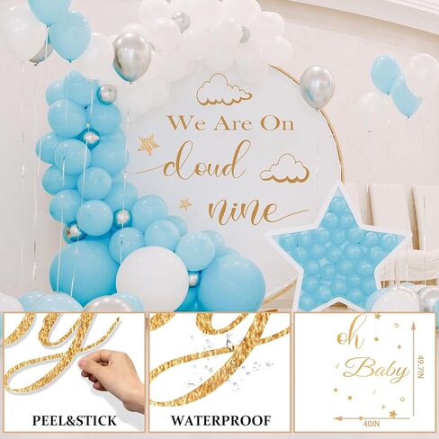 Cloud Baby Backdrop for Baby Shower - Cloud Nine Baby Shower Party Decor Stickers Wall Decals for Gender Reveal, Welcome Baby Sign Wall Decoration for Arch Backdrop in Kuwait