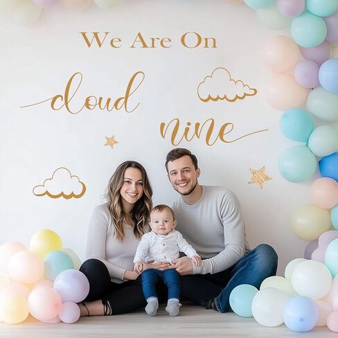 Cloud Baby Backdrop for Baby Shower - Cloud Nine Baby Shower Party Decor Stickers Wall Decals for Gender Reveal, Welcome Baby Sign Wall Decoration for Arch Backdrop in Kuwait