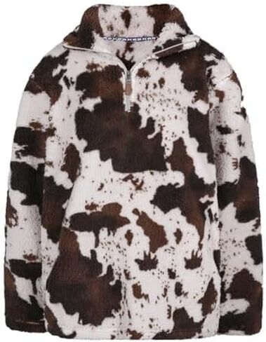 RACHAPE Women Fleece Sweatshirt Snow Zipper Hoodie Cow Print Pullover Plus Size Long Sleeve Half Zip Up Warm Winter S-3XL in Kuwait