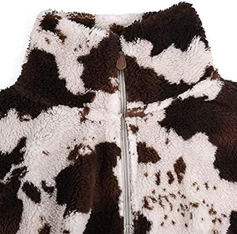 RACHAPE Women Fleece Sweatshirt Snow Zipper Hoodie Cow Print Pullover Plus Size Long Sleeve Half Zip Up Warm Winter S-3XL in Kuwait