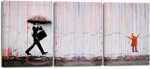 Wieco Art Framed Banksy Raining Day or Colorful Graffiti Street Famous Canvas Paintings Wall Art Modern Inspirational Grey Love Pictures Print Artwork for Home Office Decor in Kuwait