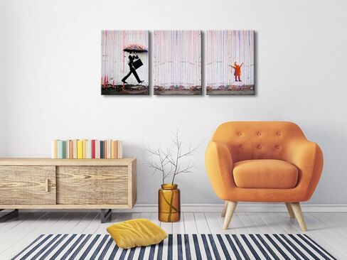 Wieco Art Framed Banksy Raining Day or Colorful Graffiti Street Famous Canvas Paintings Wall Art Modern Inspirational Grey Love Pictures Print Artwork for Home Office Decor in Kuwait