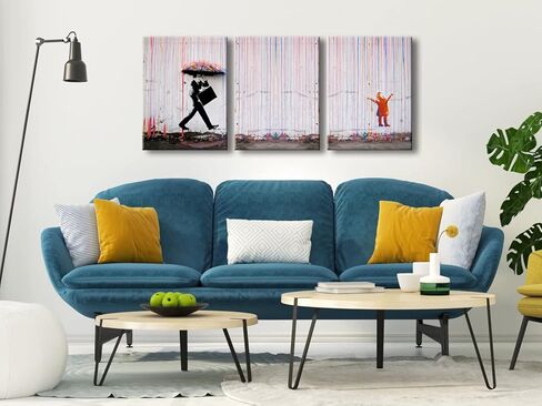 Wieco Art Framed Banksy Raining Day or Colorful Graffiti Street Famous Canvas Paintings Wall Art Modern Inspirational Grey Love Pictures Print Artwork for Home Office Decor in Kuwait