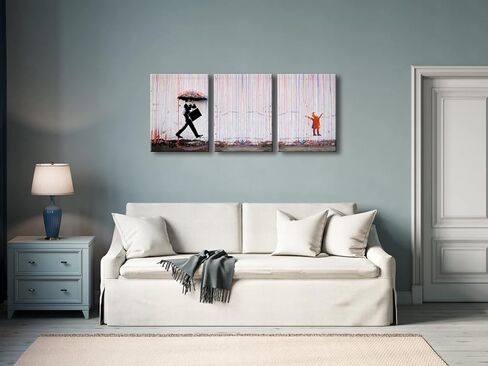 Wieco Art Framed Banksy Raining Day or Colorful Graffiti Street Famous Canvas Paintings Wall Art Modern Inspirational Grey Love Pictures Print Artwork for Home Office Decor in Kuwait