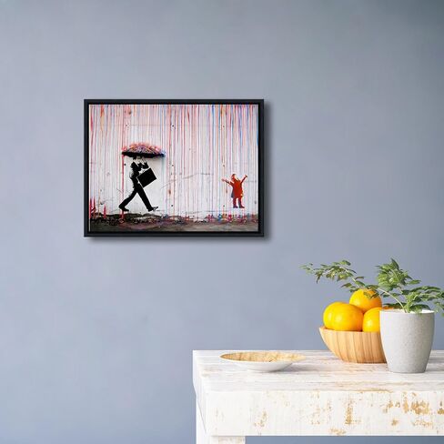 Wieco Art Framed Banksy Raining Day or Colorful Graffiti Street Famous Canvas Paintings Wall Art Modern Inspirational Grey Love Pictures Print Artwork for Home Office Decor in Kuwait
