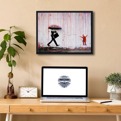 Wieco Art Framed Banksy Raining Day or Colorful Graffiti Street Famous Canvas Paintings Wall Art Modern Inspirational Grey Love Pictures Print Artwork for Home Office Decor in Kuwait