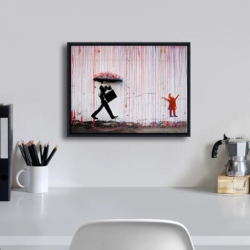 Wieco Art Framed Banksy Raining Day or Colorful Graffiti Street Famous Canvas Paintings Wall Art Modern Inspirational Grey Love Pictures Print Artwork for Home Office Decor in Kuwait