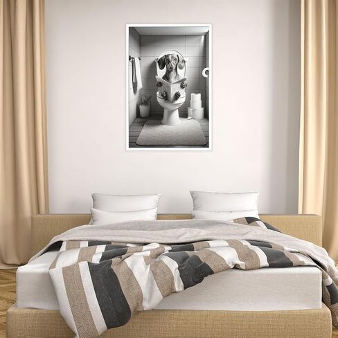 Funny Bathroom Dachshund Dog Wall Art Dog Sitting On Toilet Reading Newspaper Prints Trendy Black And White Hilarious Animals Canvas Posters For Bedroom Dorm Hotel Aesthetic Decor 8x10in Unframe in Saudi Arabia