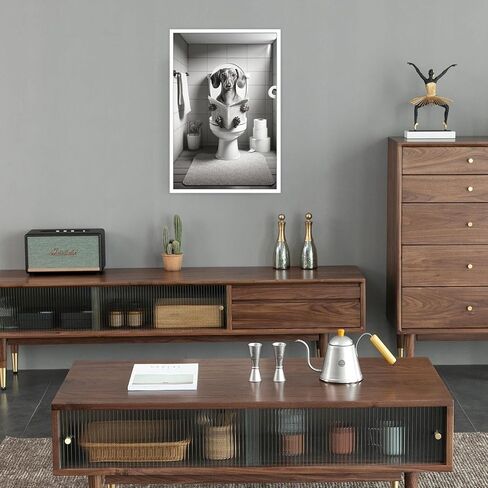 Funny Bathroom Dachshund Dog Wall Art Dog Sitting On Toilet Reading Newspaper Prints Trendy Black And White Hilarious Animals Canvas Posters For Bedroom Dorm Hotel Aesthetic Decor 8x10in Unframe in Saudi Arabia