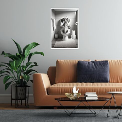Funny Bathroom Dachshund Dog Wall Art Dog Sitting On Toilet Reading Newspaper Prints Trendy Black And White Hilarious Animals Canvas Posters For Bedroom Dorm Hotel Aesthetic Decor 8x10in Unframe in Saudi Arabia