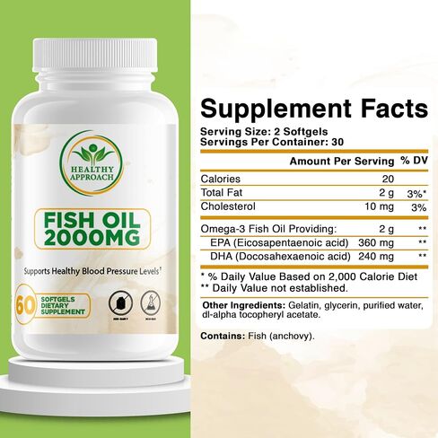 Fish Oil 2000mg - Omega 3 Fish Oil Supplements for Women w/DHA EPA & Fatty Acids | Low-Odor Fish Oil Omega 3 Supplements | Non-GMO & Non-Dairy 60 Soft Gel Capsules 30 Servings in Saudi Arabia
