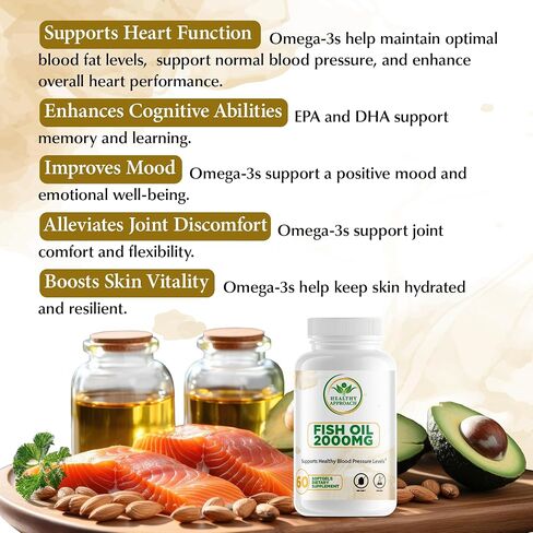 Fish Oil 2000mg - Omega 3 Fish Oil Supplements for Women w/DHA EPA & Fatty Acids | Low-Odor Fish Oil Omega 3 Supplements | Non-GMO & Non-Dairy 60 Soft Gel Capsules 30 Servings in Saudi Arabia